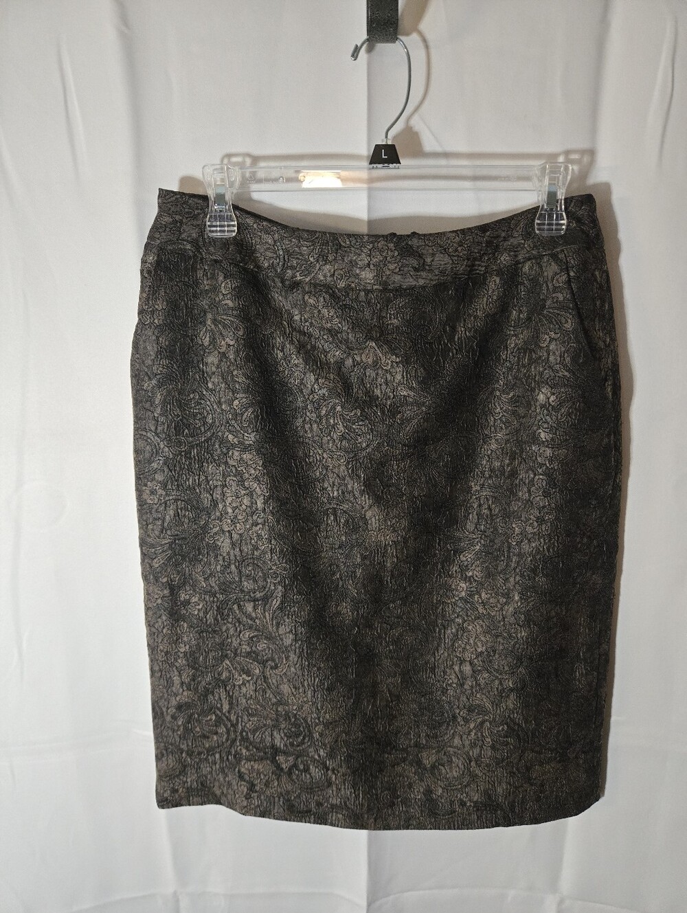 Coldwater Creek Black Metallic Brocade Pencil Skirt